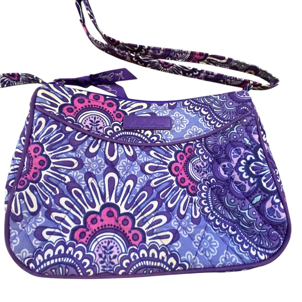 Vera Bradley Quilted Purple Pink Shoulder Bag Adjustable Straps Floral Pattern